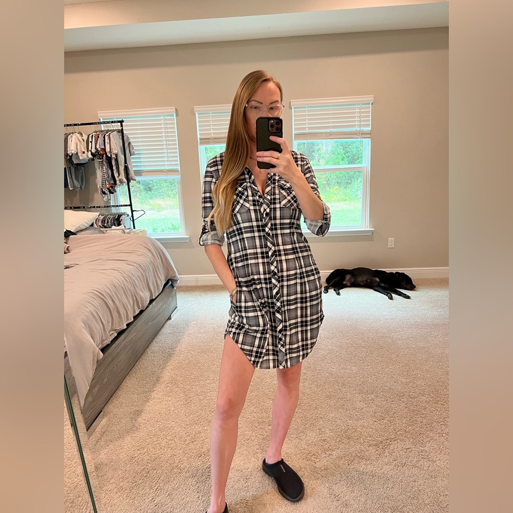 New White Mark Monochrome Plaid Shirt Dress Small Tunic